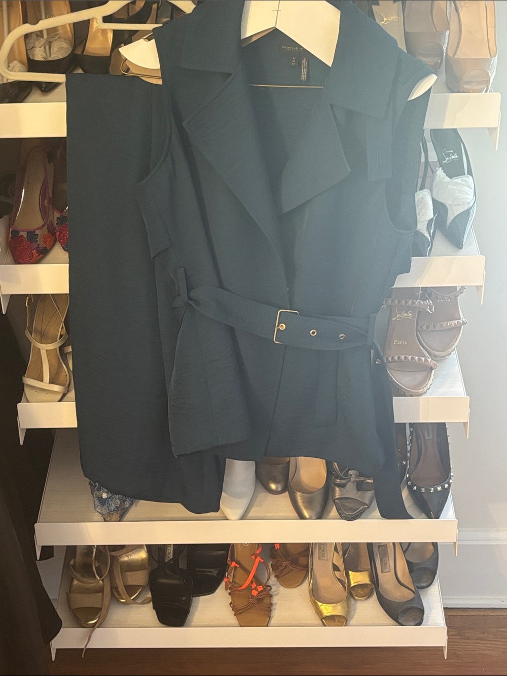 Donna Karan New York Sleeveless Belted Vest in Dark Teal